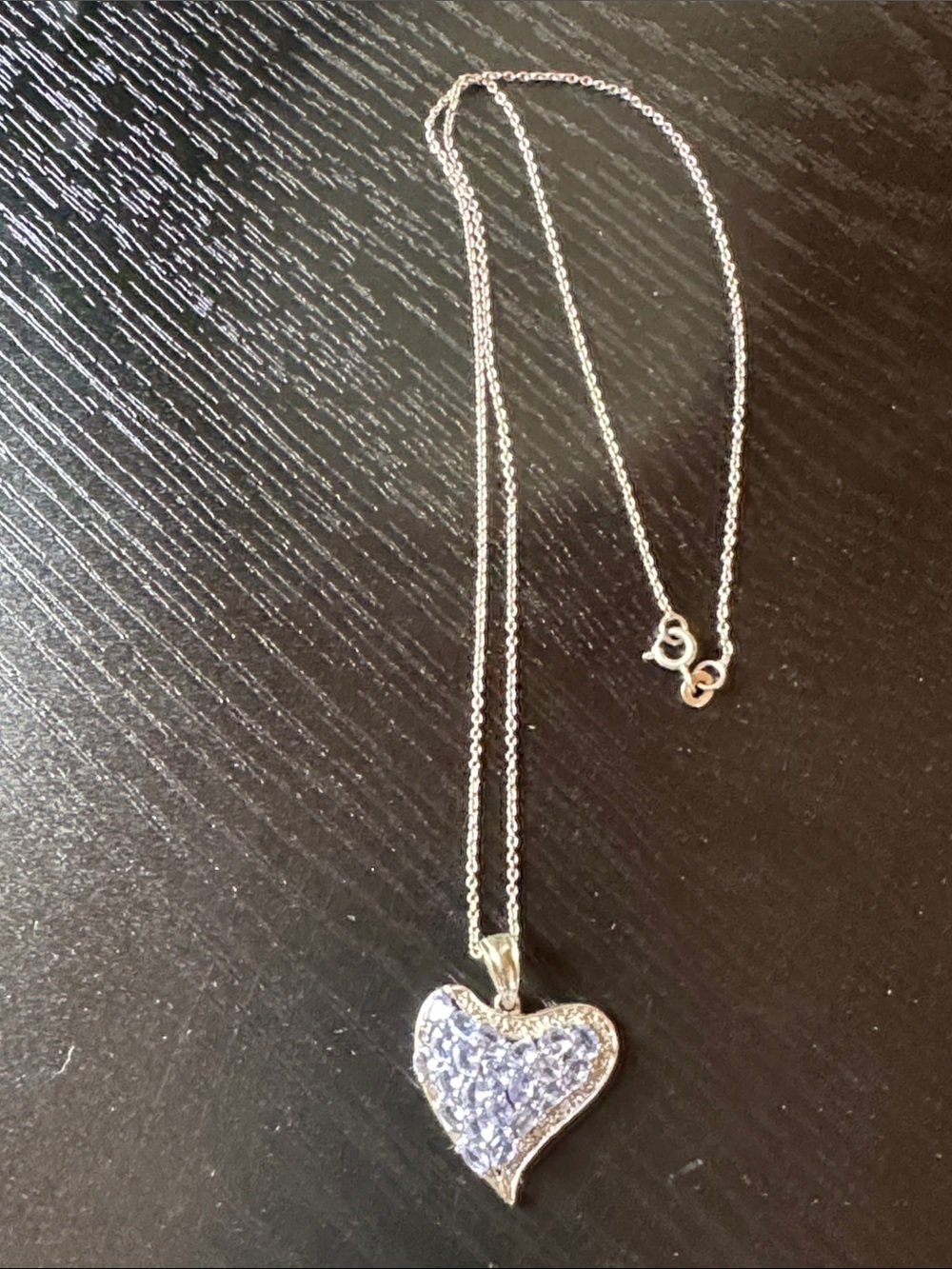 Silver Heart Pendant Necklace with Light Purple Crystals